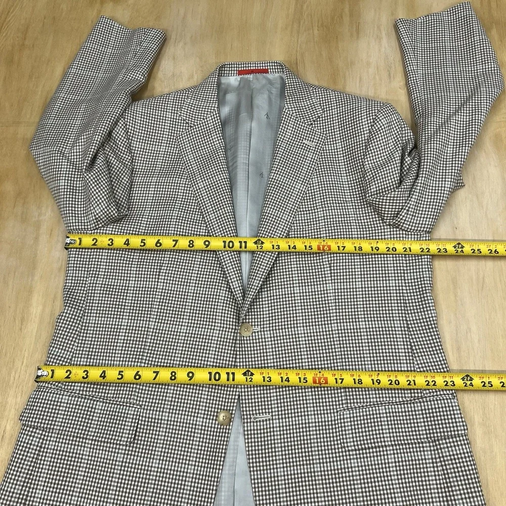 Isaia Napoli Wool Linen Blazer Jacket Sport Coat Mens 44L Long Beige/Brown/Blue